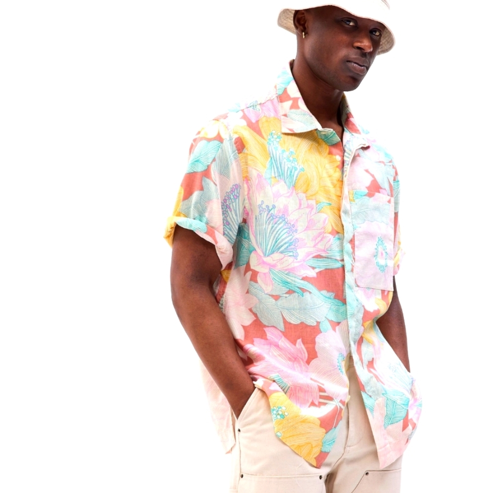 GAP Oversized Floral Cotton Linen Blend Button down Resort Shirt -M-